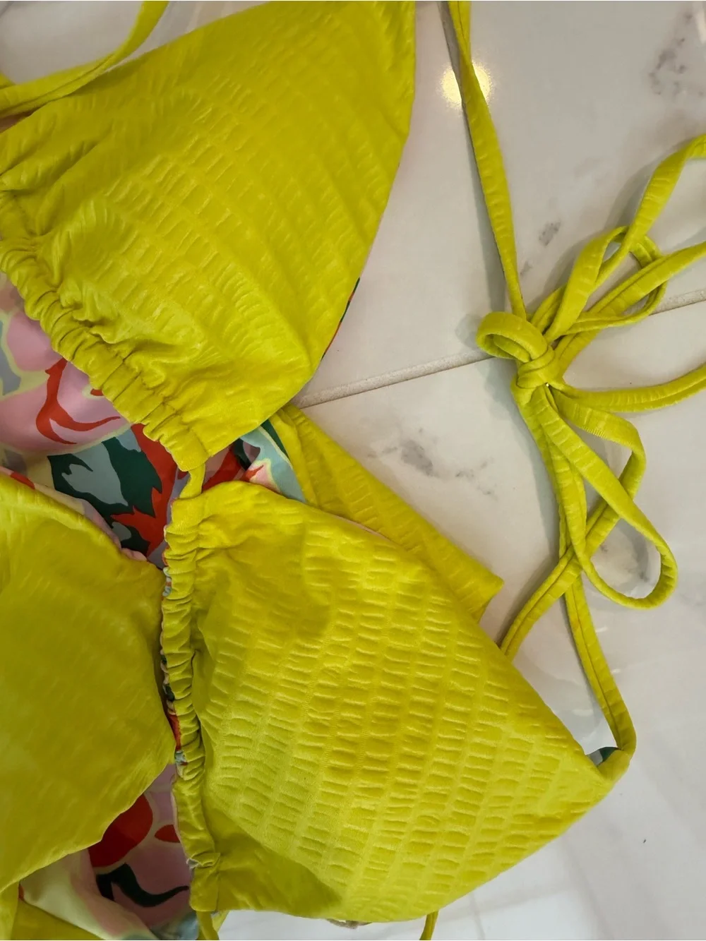 Maaji Neon Yellow Floral Reversible Bikini top M bottoms S - Picture 7 of 7